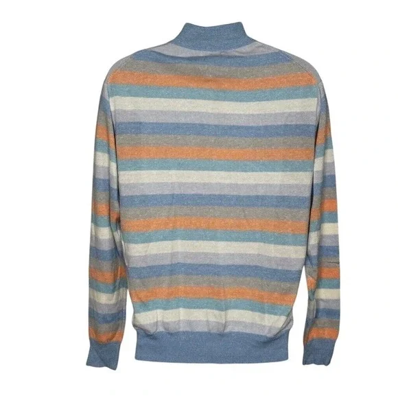 NWT Peter Millar Crown Cool Coach 1/4 Zip Sweater Blue Orange Merino Wool Linen
